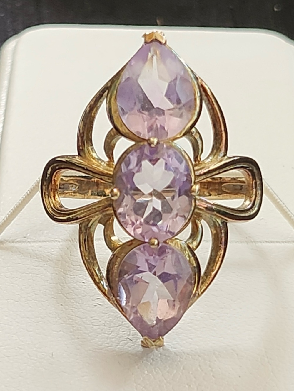 Vintage Rose de France Purple/Rose Sterling 925/Vermeil 3 Stone Ring Size 10 HSN